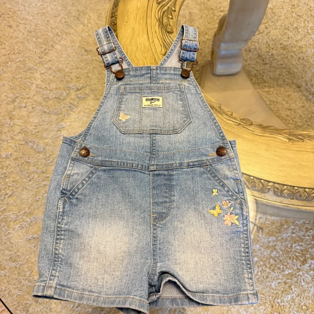 OshKosh B'gosh Overalls Vestbak Flowers Girls Sz 3T Lot of 2 Dress and Shorts